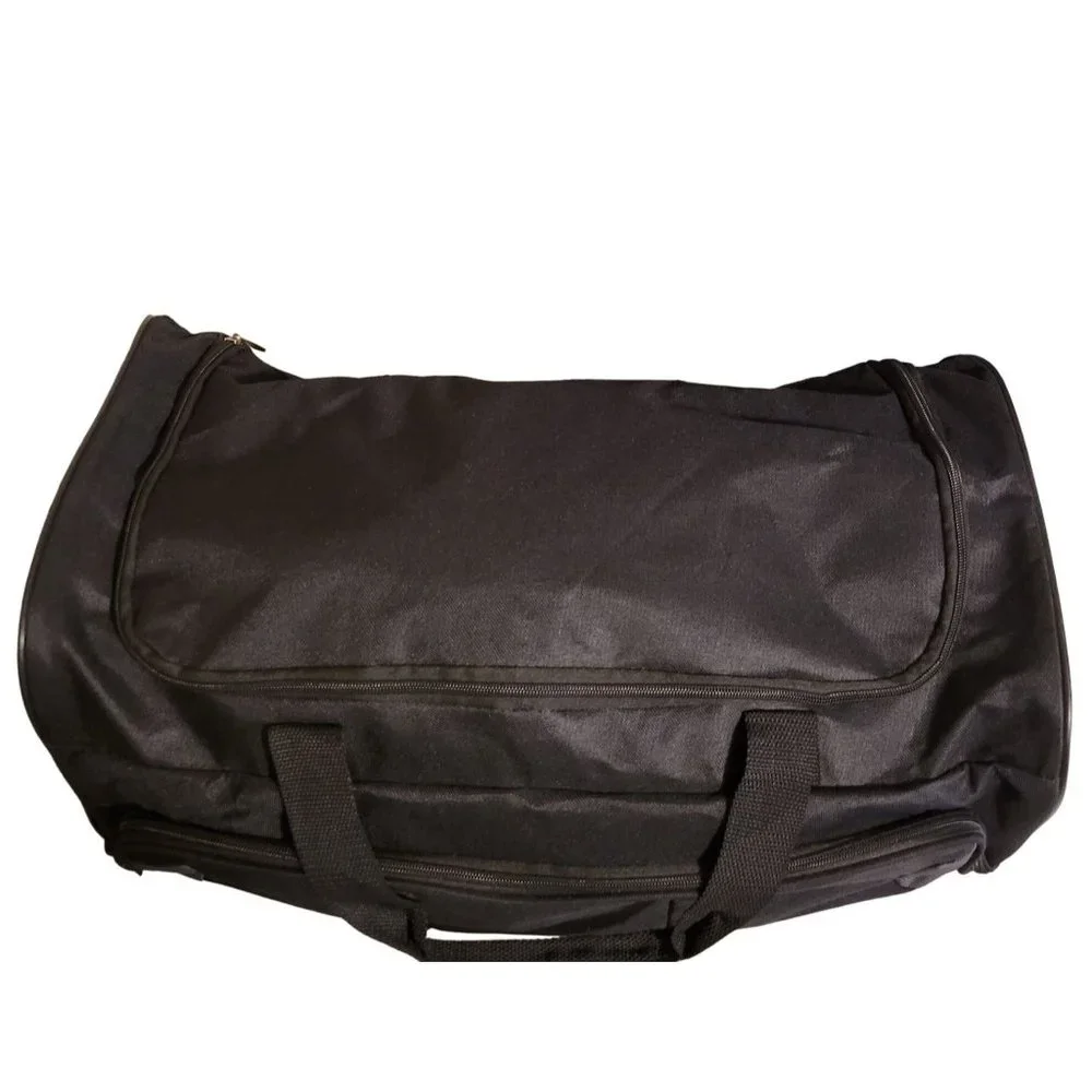 Duffle Bag Black Zipper Opening and Outside Pocket Large 22 x 12 x 12